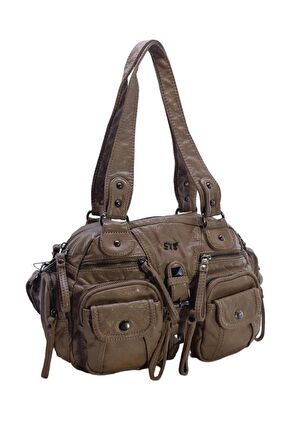 Y.S.Deri Kadın Omuz Çantası Vegan Deri Çok Cepli Çapraz Askılı Kadın Çantası 30 Cm