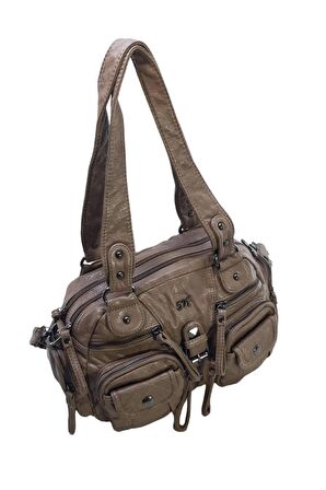 Y.S.Deri Kadın Omuz Çantası Vegan Deri Çok Cepli Çapraz Askılı Kadın Çantası 30 Cm