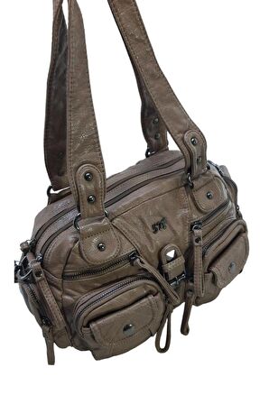 Y.S.Deri Kadın Omuz Çantası Vegan Deri Çok Cepli Çapraz Askılı Kadın Çantası 30 Cm