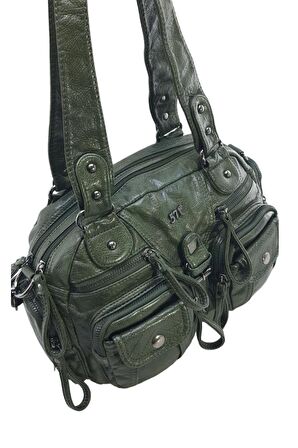 Y.S.Deri Kadın Omuz Çantası Vegan Deri Çok Cepli Çapraz Askılı Kadın Çantası 30 Cm