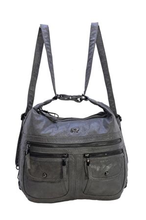 Vegan Deri Kadın Omuz Çantası Sırt Çantası Fonksiyonel Kullanım 30 Cm Genişlik