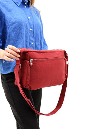 Klinkır Kumaş Kadın Postacı Omuz Çantası Çapraz Askılı Çok Cepli Su İtici Kumaş 30*20 Cm