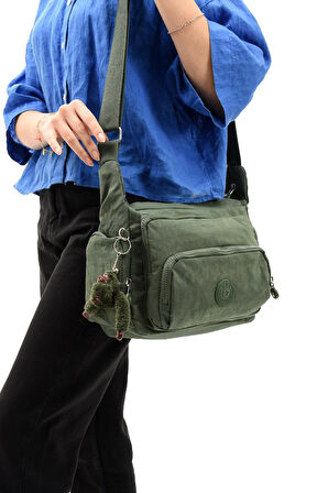 Klinkır Kumaş Kadın Postacı Omuz Çantası Çapraz Askılı Çok Cepli Su İtici Kumaş 30*20 Cm
