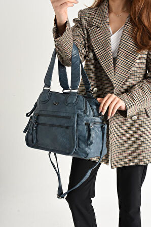 Y.S.Deri Kadın Omuz Çantası Çok Cepli Çapraz Askılı Kadın Postacı Çantası 20*30 Cm Vegan Deri 