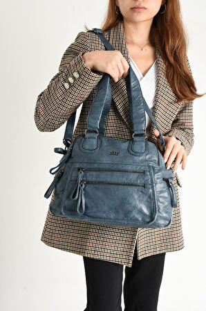 Y.S.Deri Kadın Omuz Çantası Çok Cepli Çapraz Askılı Kadın Postacı Çantası 20*30 Cm Vegan Deri 