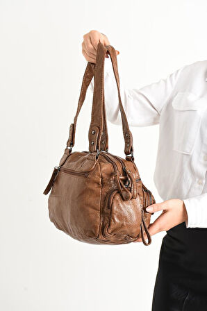 Y.S.Deri Kadın Omuz Çantası Vegan Deri Çok Cepli Çapraz Askılı Kadın Çantası 30*20 Cm 