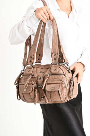 Y.S.Deri Kadın Omuz Çantası Vegan Deri Çok Cepli Çapraz Askılı Kadın Çantası 30*20 Cm 