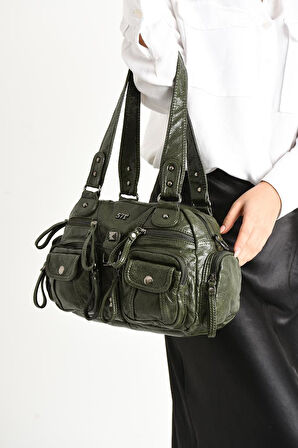 Y.S.Deri Kadın Omuz Çantası Vegan Deri Çok Cepli Çapraz Askılı Kadın Çantası 30*20 Cm 