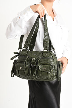 Y.S.Deri Kadın Omuz Çantası Vegan Deri Çok Cepli Çapraz Askılı Kadın Çantası 30*20 Cm 