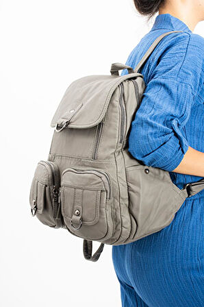 Y.S.Deri Kadın Sırt Çantası Çok Cepli Günlük Kullanıma Uygun 35*25 Cm Vegan Deri Yıkama Suni Deri