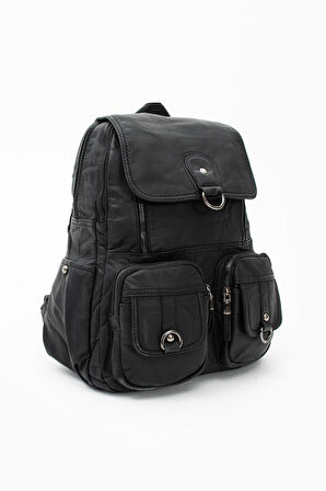 Y.S.Deri Kadın Sırt Çantası Çok Cepli Günlük Kullanıma Uygun 35*25 Cm Vegan Deri Yıkama Suni Deri