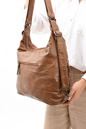 Y.S.Deri Deri Kadın Omuz Postacı Çantası Sırt Çantası Fonksiyonel Kullanım 23*30 Cm Vegan Suni Deri