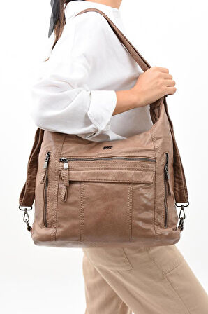 Y.S.Deri Deri Kadın Omuz Postacı Çantası Sırt Çantası Fonksiyonel Kullanım 23*30 Cm Vegan Suni Deri