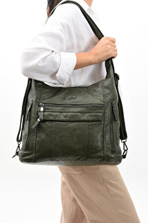 Y.S.Deri Deri Kadın Omuz Postacı Çantası Sırt Çantası Fonksiyonel Kullanım 23*30 Cm Vegan Suni Deri