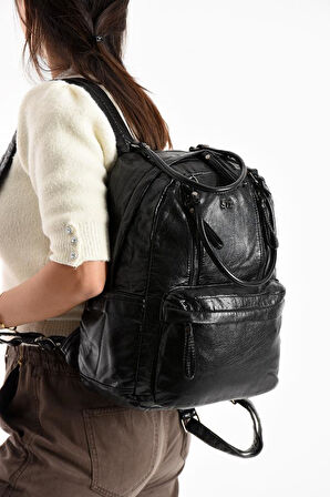 Y.S.Deri Kadın Sırt Çantası Yumuşak Vegan Deri 35*25 Cm Fonksiyonel Kullanım Omuz Ve Sırt Çantası