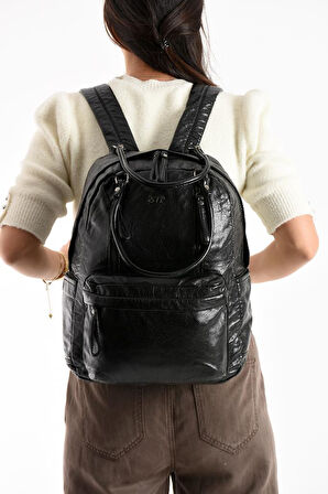 Y.S.Deri Kadın Sırt Çantası Yumuşak Vegan Deri 35*25 Cm Fonksiyonel Kullanım Omuz Ve Sırt Çantası