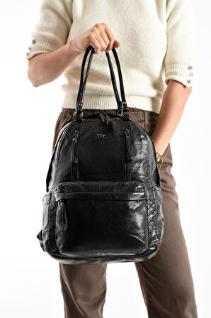 Y.S.Deri Kadın Sırt Çantası Yumuşak Vegan Deri 35*25 Cm Fonksiyonel Kullanım Omuz Ve Sırt Çantası