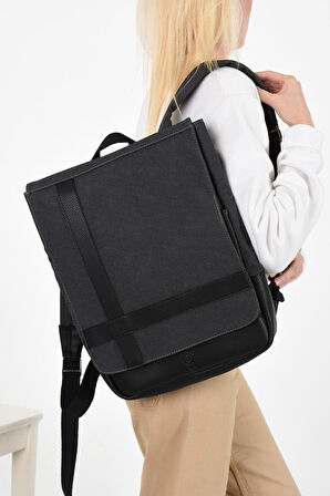 Kadın Sırt Çantası 35*22 Cm Kanvas Kumaş Laptop Bölmeli Business Sırt Çantası Okul Çantası Mega Bag