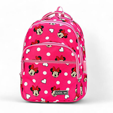 İlkokul Çantası 3'lü Takım Beslenme Çantası Kalemlik 42*30 Cm Kız Çocuk Okul Çantası Minie