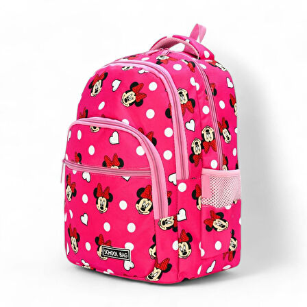İlkokul Çantası 3'lü Takım Beslenme Çantası Kalemlik 42*30 Cm Kız Çocuk Okul Çantası Minie