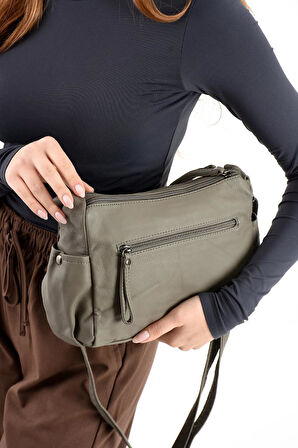 Y.S.Deri Kadın Omuz Çantası Çapraz Askılı Postacı Vegan Deri 25*20 Cm Bayan Omuz Çantası Çok Cepli