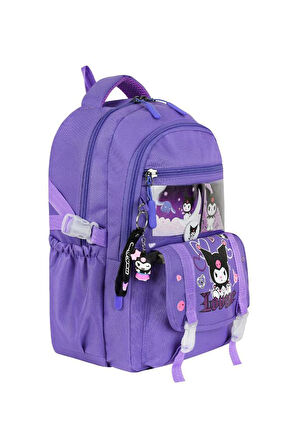 İlkokul Kız Çocuk Çantası 3'lü Set Kuromi Benzeri 42*30 Cm Beslenme Çantası Kalem Kutusu Ortopedik