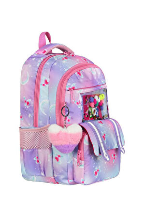 İlkokul Çantası Kız Çocuk 3'lü Set 42*30 Cm Beslenme Çantası Kalem Kutusu Ortopedik Su İtici Kumaş