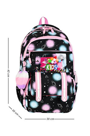 İlkokul Çantası Kız Çocuk 3'lü Set 42*30 Cm Beslenme Çantası Kalem Kutusu Ortopedik Su İtici Kumaş