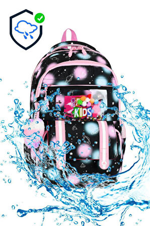 İlkokul Çantası Kız Çocuk 3'lü Set 42*30 Cm Beslenme Çantası Kalem Kutusu Ortopedik Su İtici Kumaş