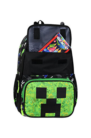 İlkokul Çantası MineCraft 3'lü Set 42*30 Cm Beslenme Çantası Kalem Kutusu Ortopedik Erkek Çocuk