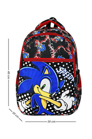 İlkokul Çantası Sonic 2'li Set 40*30 Cm Beslenme Çantası Ortopedik Sırt Çantası Erkek Çocuk