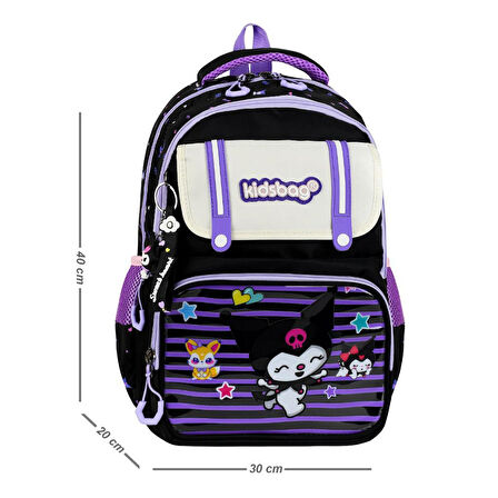 İlkokul Kız Çocuk Çantası 3'lü Set Kuromi Benzeri 40*30 Cm Beslenme Çantası Kalem Kutusu Ortopedik