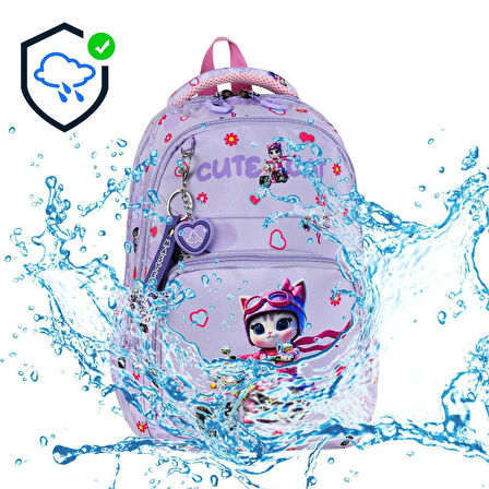 İlkokul Kız Çocuk Çantası 3'lü Set Sevimli Kedi 40*30 Cm Beslenme Çantası Kalem Kutusu Cute Cat