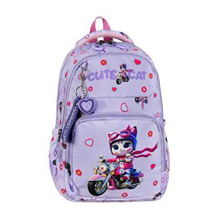 İlkokul Kız Çocuk Çantası 3'lü Set Sevimli Kedi 40*30 Cm Beslenme Çantası Kalem Kutusu Cute Cat