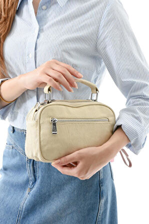 Vegan Deri Kadın Postacı Çanta 21*15 Cm Yıkama Suni Deri Omuz Çantası Çapraz Askılı Çanta