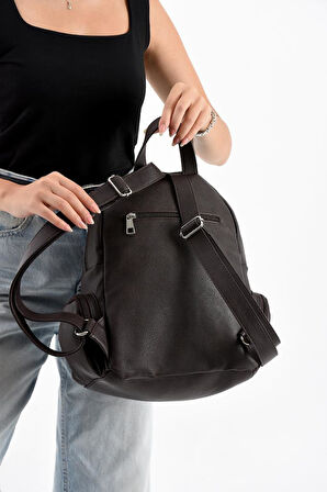 Suni Deri Kadın Sırt Çantası 35*25 Cm Mega Bag Günlük Kullanıma Uygun Çok Cepli İçi Astarlı