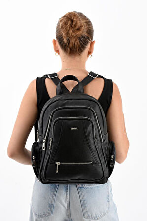 Suni Deri Kadın Sırt Çantası 35*25 Cm Mega Bag Günlük Kullanıma Uygun Çok Cepli İçi Astarlı