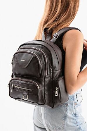 Suni Deri Kadın Sırt Çantası 38*28 Cm Mega Bag Günlük Kullanıma Uygun Çok Cepli İçi Astarlı
