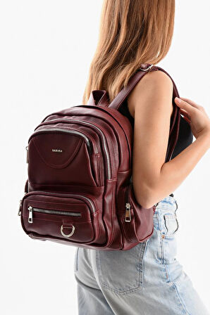 Suni Deri Kadın Sırt Çantası 38*28 Cm Mega Bag Günlük Kullanıma Uygun Çok Cepli İçi Astarlı