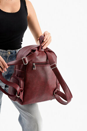 Suni Deri Kadın Sırt Çantası 38*28 Cm Mega Bag Günlük Kullanıma Uygun Çok Cepli İçi Astarlı