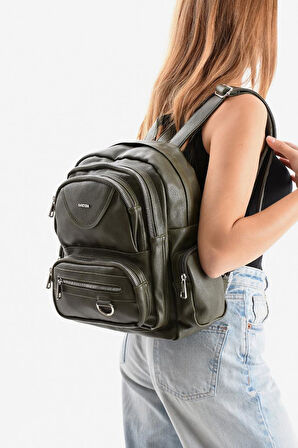 Suni Deri Kadın Sırt Çantası 38*28 Cm Mega Bag Günlük Kullanıma Uygun Çok Cepli İçi Astarlı