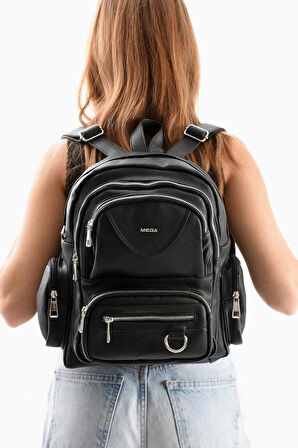 Suni Deri Kadın Sırt Çantası 38*28 Cm Mega Bag Günlük Kullanıma Uygun Çok Cepli İçi Astarlı