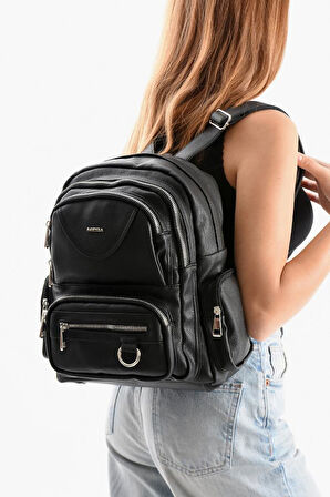 Suni Deri Kadın Sırt Çantası 38*28 Cm Mega Bag Günlük Kullanıma Uygun Çok Cepli İçi Astarlı