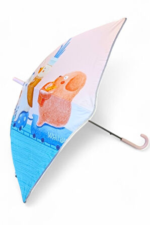 Kız Çocuk Baston Şemsiye Reflektörlü Karakter Desenli Boyu 70 Cm Çapı 80 Cm 6 Telli İsim Etiketli