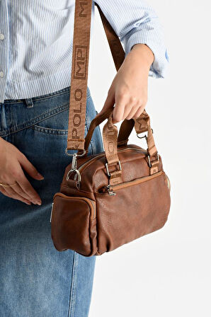 Suni Deri Kadın Omuz Çantası 25*17 Cm Çapraz Askılı Postacı Çanta Mega Bag Vegan Deri Kol Çantası