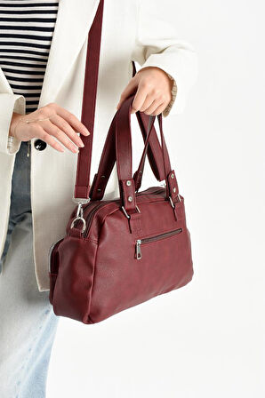 Suni Deri Kadın Omuz Çantası 35*25 Cm Çapraz Askılı Postacı Çanta Çok Cepli Vegan Deri Kol Çantası