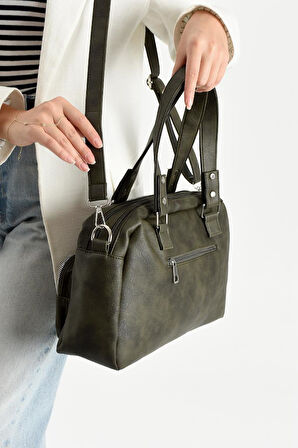 Suni Deri Kadın Omuz Çantası 35*25 Cm Çapraz Askılı Postacı Çanta Çok Cepli Vegan Deri Kol Çantası