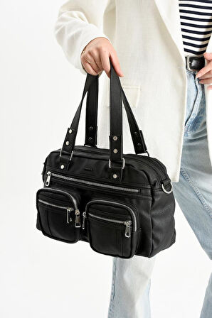 Suni Deri Kadın Omuz Çantası 35*25 Cm Çapraz Askılı Postacı Çanta Çok Cepli Vegan Deri Kol Çantası