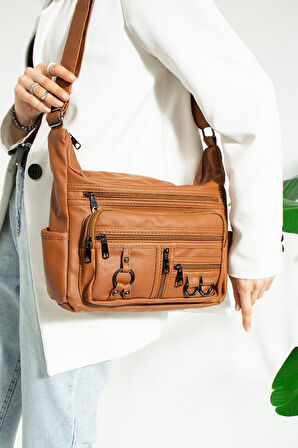 Y.S.Deri Kadın Postacı Çanta Çok Cepli 30*20 Cm Vegan Deri kadin Çapraz Askılı Omuz Çantası