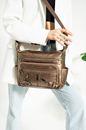 Y.S.Deri Kadın Postacı Çanta Çok Cepli 30*20 Cm Vegan Deri kadin Çapraz Askılı Omuz Çantası